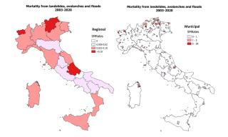 geographic map of the regional standard mortality rates (SMRates) per 100,000